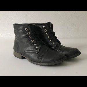 GENUINE LEATHER BLACK LACE UP ANKLE BOOT